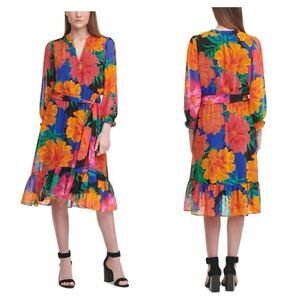 Calvin Klein Long Sleeve Dress w/Ruffle Hem